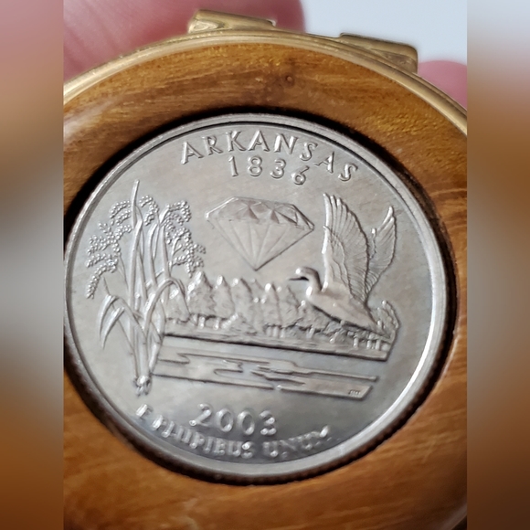 Money clip BEAUTIFUL wooden state quarter Arkansas 2003 gold NICE! Quality! Mens - Picture 10 of 10
